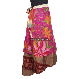 Sexy Bohemian <b>Summer</b> Silk Wrap <b>Skirt</b> for Women Natural Waist 2-Layer Design - Product Image 1