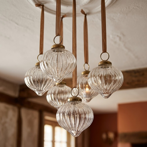 Premium Ribbed <b>Clear</b> Glass | Hanging <b>Bauble</b> Ornament | Christmas Tree | Decorative Ball | Elegant | Holiday Home Decor | Gift - Product Image 3