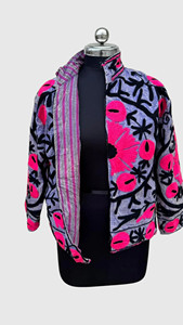 Veste en coton brodée à la main avec des motifs floraux, manches longues, col mandarin, taille plus, style Prairie Chic pour femmes, vêtements d'automne - Product Image 2