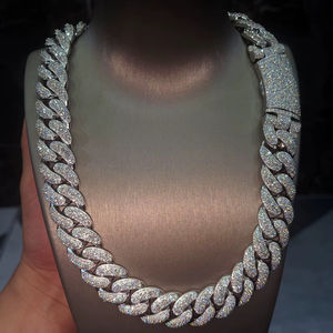Collier chaîne cubaine glacée en moissanite, bijoux hip-hop bling, vente en gros, pour hommes et femmes, plaqué or 14 carats, certifié IGI, argent et or - Product Image 1