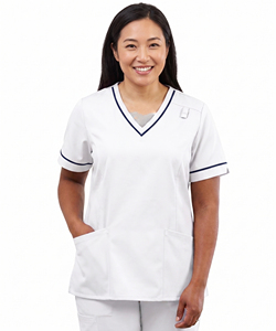Chemise à manches courtes col en V avec 2 poches pour femmes, chemise de travail pour infirmières et médecins, haut de blouse chirurgicale pour filles - Product Image 1