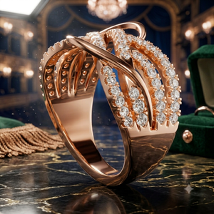 Anillo de Lujo en Oro Rosa con Diseño Cruzado y Pavé para Mujer, Diseño Infinito de Varias Filas, Regalo de Joyería de Moda para Aniversario de Bodas - Product Image 1