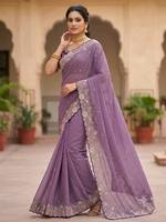 Sari en soie Georgette brodé de qualité supérieure pour femme avec bordure élégante en Zari, réversible, protection solaire, pour occasions de mariage