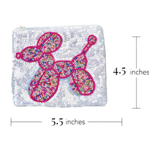 Handmade Beaded Balloon Dog Clutch <b>Sequin</b> Mini Pouch Bag Women Novelty Coin Purse Zip <b>Handbag</b> OEM Supplier - Product Image 3
