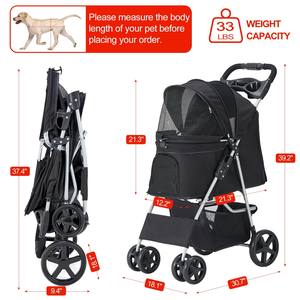 Elegante cochecito para mascotas con entradas de cuatro ruedas delanteras y traseras con cremallera y diseño fácil de plegar para viajar - Product Image 6