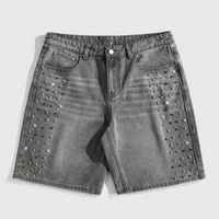 Pantalones Cortos de Mezclilla Personalizados para Hombre, Cintura Media, Corte Recto, Estilo Urbano, Bordado de Diamantes, Transpirables, Ecológicos, 100% Algodón, Lavado Claro
