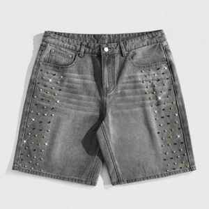 Shorts en jean personnalisés pour hommes, taille mi-haute, coupe droite, style streetwear, broderie diamants, respirant, écologique, 100% coton, service OEM - Product Image 2