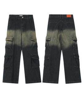 Jeans en denim décontractés Hip Hop, streetwear vintage, étiquetage personnalisé, fabricant de vêtements de haute qualité, nouveau design, pantalon cargo ample - Product Image 1