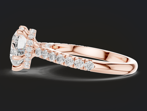 Bague de fiançailles en or rose avec diamant de laboratoire taille cœur, design solitaire romantique, sertie à griffes, luxe, plaqué rhodium, or massif 14K - Product Image 1