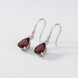 Boucles d'oreilles pendantes tendance bohèmes en grenat rouge naturel, argent sterling 925 plaqué rhodium, bijoux de luxe pour femme, janvier - Product Image 2