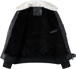 Chaqueta Bomber de Cuero PU Negra para Hombre con Cuello de Piel Sintética, Cierre de Cremallera Frontal, Estilo Motero, Cálida para Invierno, Corte Regular - Product Image 3