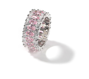 Anillo de moissanita rosa con incrustaciones de diamantes, anillos de tenis de 3 filas, anillos de diamantes ovalados estilo hip-hop, nuevo diseño para mujer y hombre - Product Image 1