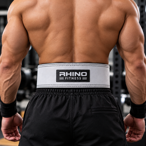 RHINO FITNESS <b>White</b> Leather Adjustable <b>Wrap</b>-around Lumbar Support Weightlifting Belt for Men-All Seasons - Product Image 2