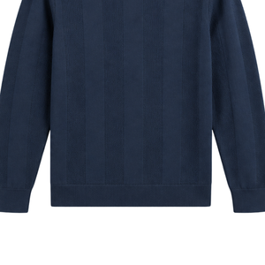 Polo de Punto de Manga Larga Azul Marino para Hombre, con Rayas Verticales Texturizadas, Cuello Acanalado, Estilo Casual, Prenda Superior de Moda Premium - Product Image 6