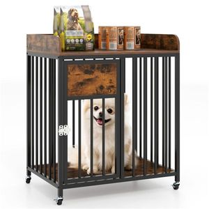 2-in-1 Thickened Metal Tube Dog Crate Furniture with Lockable <b>Wheels</b> Pet Kennel for <b>Small</b> Dogs - Product Image 1