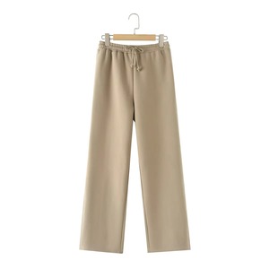Pantalon décontracté rose en polyester, coupe large et ample, taille mi-haute, couleur unie, tissu tissé, respirant et léger pour le printemps - Product Image 3