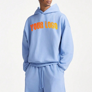 Ensemble 2 pièces décontracté d'hiver respirant à capuche avec logo personnalisé, grande taille, sweat-shirt et pantalon de jogging 100 % coton pour adultes - Product Image 4