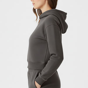 Sudadera Corta de Moda para Mujer, Color Sólido, Manga Larga, Tejido de Algodón, Informal, para Otoño, con Logotipo Frontal y Bolsillos - Product Image 2