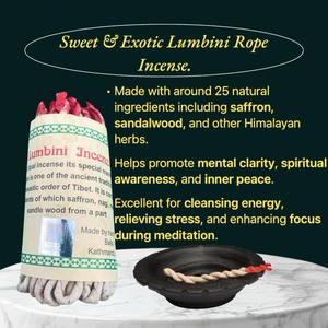 Juego de incienso de cuerda Lumbini hecho a mano en Nepal de 10 fragancias de sándalo azafrán Nagi que se queman suavemente con mecha de papel Lokta Natural - Product Image 3