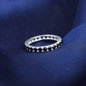Minimalist Solid 925 Sterling Silver Onyx Eternity Band <b>Ring</b> Pave Setting Black Stone Full <b>Circle</b> Unisex Everyday Wear Fine <b>Ring</b> - Product Image 3
