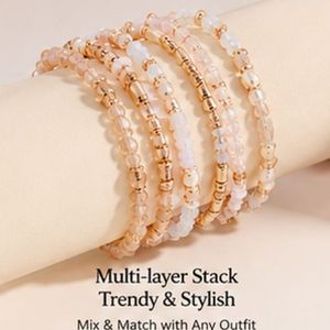 Luxury Handmade Bohemian Layered <b>Bead</b> Bracelet <b>Set</b> Women | Pearl Charm 14K Gold Plated Stretch Stack Bracelets | Fashion Jewelry - Product Image 5