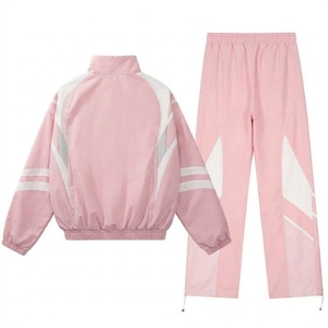Women <b>Pink</b> <b>Tracksuit</b> Full Sleeve Zipper Closure Color Blocking Sporty Style Lightweight Polyester Material Loose Fit Spring Wear - Product Image 2