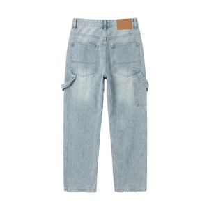 Custom Light Wash Distressed Jeans Patchwork Straight Leg Denim Pants for Men Wholesale High Quality Streetwear - Product Image 2