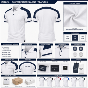 Men's White <b>Navy</b> Solid for <b>Shirt</b> Short Sleeve Knitted 100% Cotton Breathable Casual Front Logo Customizable OEM - Product Image 5