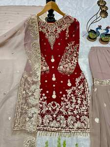 Conjunto Kurti Sharara de Lujo para Mujer, Color Granate, con Bordado Intenso y Dupatta – Traje Étnico de Diseñador para Bodas y Fiestas - Product Image 6
