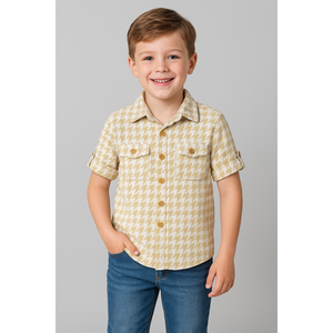 Chemise en coton décontractée pour garçons à carreaux beiges et blancs - Product Image 5