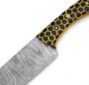 Couteau de chef artisanal en acier Damas torsadé avec manche en résine nid d'abeille jaune - Product Image 6