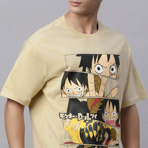 T-shirt ample beige pour homme, imprimé graphique manga One Piece Monkey D. Luffy, respirant, col rond, manches courtes - Product Image 5