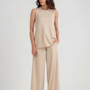 Women's Beige O-Neck Knitted Tank <b>Top</b> Solid Color Breathable Cotton Sleeveless <b>Top</b> Regular Length - Product Image 6