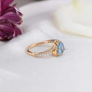 Anillo de Diamantes y Aguamarina Santa María, Oro Sólido de 14K, Joyería Fina, Proveedor Mayorista OEM ODM - Product Image 2