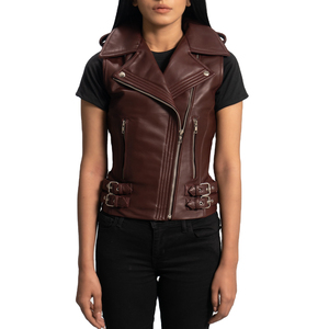 Women's <b>Leather</b> Biker Vest Slim Fit Stylish Motorcycle <b>Sleeveless</b> Outerwear V-Neck Zipper Closure Waterproof Windproof Casual - Product Image 2