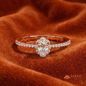 แหวนโรแมนติกทรงวงรีประดับเพชรแบบฮาโล ทำจากทองคำโรสโกลด์ 14K |   แหวนเจ้าสาวลายสแกลลอปที่ได้รับแรงบันดาลใจจากวินเทจ - Product Image 1