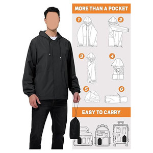 Mens Packable Rain Jacket Lightweight Waterproof <b>Raincoat</b> with Hood Outdoor Rain Gear for Travel Hiking Cycling Breathable - Product Image 4