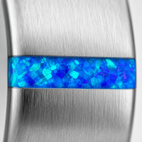 Bague de mariage pour homme en carbure de tungstène argenté brossé avec incrustation d'opale bleue concassée [Largeur] mm, personnalisable en gros