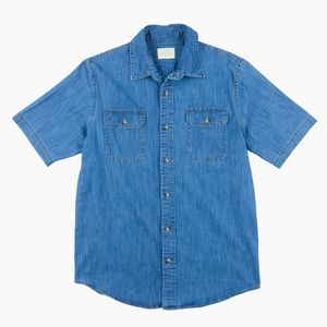 เสื้อเชิ้ตแขนสั้นผ้าเดนิมไซส์ใหญ่ 100% ผ้าฝ้าย คุณภาพสูง ระบายอากาศได้ดี สวมใส่สบายสำหรับผู้ชายในฤดูร้อน รับสกรีนโลโก้ - Product Image 1