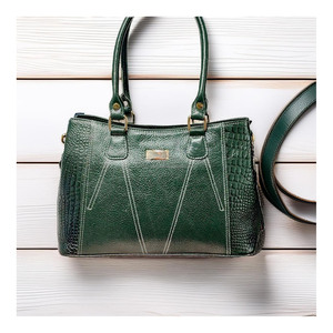 Sacs à main en cuir véritable pour femmes de haute qualité, élégant sac en cuir vert fait à la main avec style luxueux et deux poignées - Product Image 1