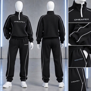 <b>Women's</b> Black <b>White</b> Quarter Zip Tracksuit Set Sportswear Pullover Sweatshirt <b>Jogger</b> Pants Casual Streetwear Two Piece Outfit - Product Image 3