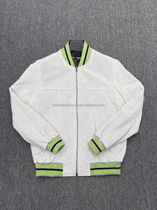 Veste bomber pour homme en véritable peau de mouton, respirante, à découpes, douce, blanche, style baseball - Product Image 3