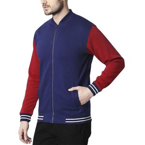 Blue Red Contrast Sleeve Zip Up Varsity <b>Jacket</b> <b>Slim</b> <b>Fit</b> Fleece Baseball Bomber Coat Sportswear Casual Men <b>Jacket</b> - Product Image 5