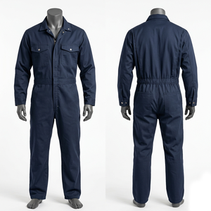 Combinaison de travail pour homme, 245 GSM, polycoton, bleu marine, panneau réfléchissant, vêtements de travail, broderie personnalisée, impression, étiquette tissée - Product Image 3
