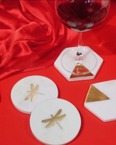 Premium Quality <b>Marble</b> <b>Coaster</b> Set brass Gold Dragon Fly Eco-friendly handmade Non slip mats& Pads <b>coasters</b> placemat - Product Image 5