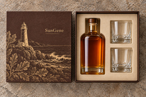 Boîte d'emballage rigide personnalisée en chêne côtier pour bouteille de whisky avec couvercle et base - Product Image 2