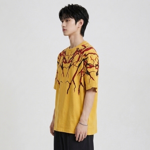Camiseta de punto para hombre de alta calidad, personalizada, de algodón, oversize, con hombros caídos, estampada, cuello redondo, manga corta, estilo streetwear - Product Image 3