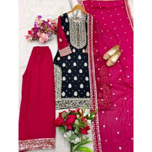 Women's Beautiful Party Wear <b>Top</b>-Plazzo and Fancy Dupatta Set - Product Image 1