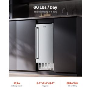 Machine à glaçons encastrable sous comptoir, production de 66 lb/jour, glaçons en cubes, certifiée ETL, porte réversible, acier inoxydable - Product Image 2