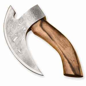Hacha Vikinga Hecha a Mano con Diseño del Lobo Fenrir de la Mitología Nórdica, Hacha Táctica de Supervivencia para Camping, Mango de Madera Artesanal, Venta al Por Mayor - Product Image 3